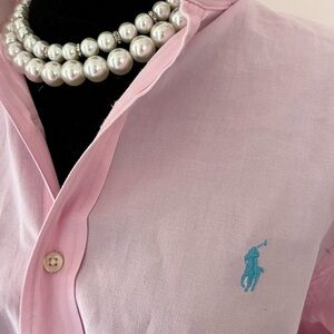 Ralph Lauren Light Pink Shirt with Aqua Logo